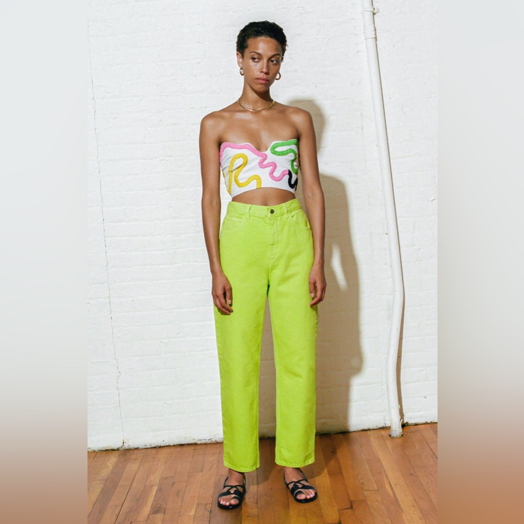 Mara Hoffman Georgina Straight Leg High Waist Jeans Lime Green, Size 4